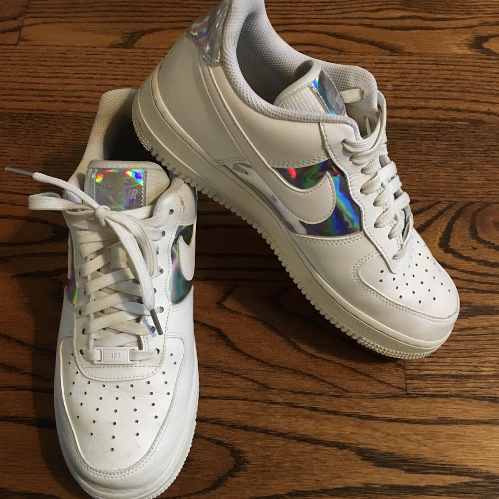Womens Nike White Air Force One Sz 9.5 Holographic